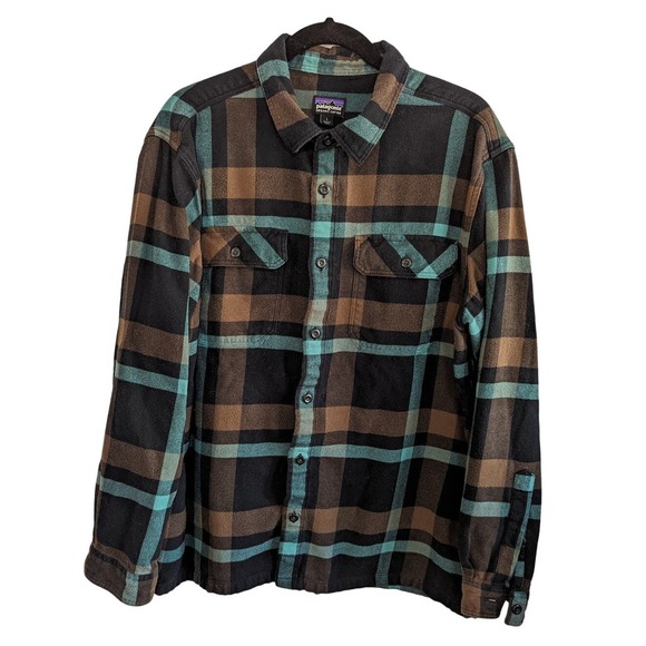 Patagonia Men's Long Sleeved Flannel Dark Brown Shirt Sz Large - Picture 1 of 9
